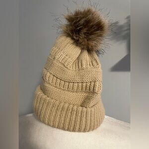 Cozy Knit Beanie with Faux Fur Pom